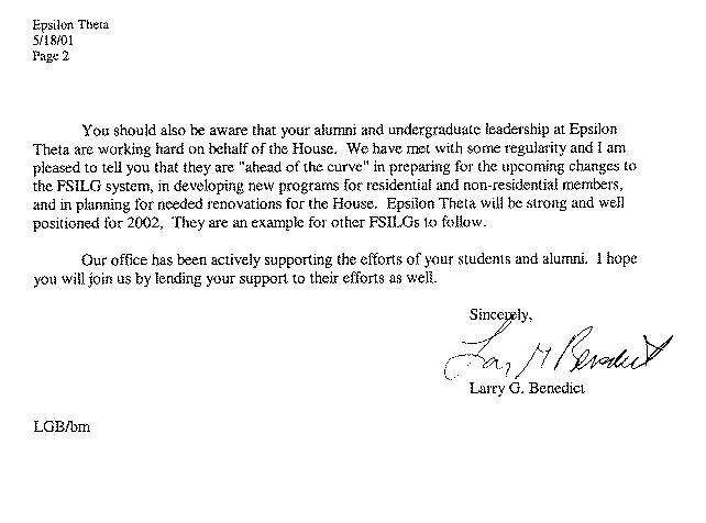 letter from Dean Benedict - Page 2